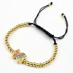 Stainless steel beads adjustable copper inlaid zircon  bracelet wholesale