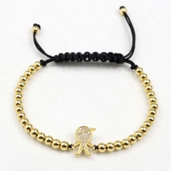 Stainless steel beads adjustable copper inlaid zircon  bracelet wholesale