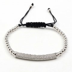Stainless steel beads adjustable copper inlaid zircon  bracelet wholesale