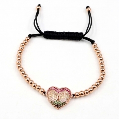 Stainless steel beads adjustable copper inlaid zircon  bracelet wholesale