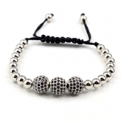 Stainless steel beads adjustable copper inlaid zircon  bracelet wholesale
