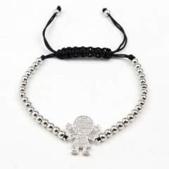 Stainless steel beads adjustable copper inlaid zircon  bracelet wholesale