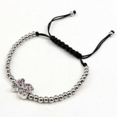 Stainless steel beads adjustable copper inlaid zircon  bracelet wholesale