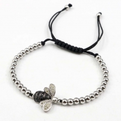 Stainless steel beads adjustable copper inlaid zircon  bracelet wholesale
