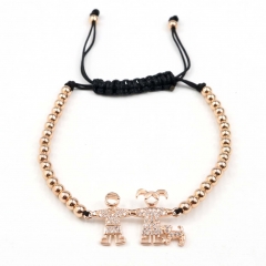 Stainless steel beads adjustable copper inlaid zircon  bracelet wholesale