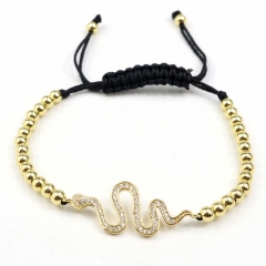 Stainless steel beads adjustable copper inlaid zircon  bracelet wholesale