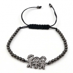 Stainless steel beads adjustable copper inlaid zircon  bracelet wholesale