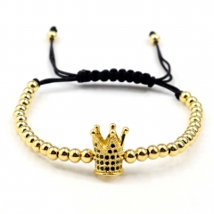 Stainless steel beads adjustable copper inlaid zircon  bracelet wholesale