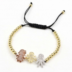 Stainless steel beads adjustable copper inlaid zircon  bracelet wholesale