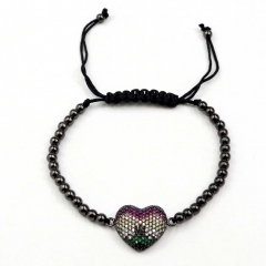 Stainless steel beads adjustable copper inlaid zircon  bracelet wholesale