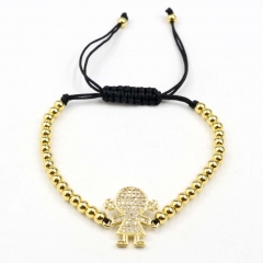 Stainless steel beads adjustable copper inlaid zircon  bracelet wholesale