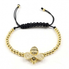Stainless steel beads adjustable copper inlaid zircon  bracelet wholesale