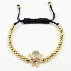 Stainless steel beads adjustable copper inlaid zircon  bracelet wholesale