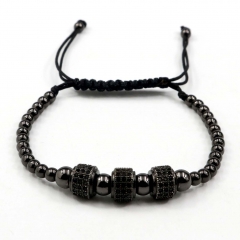 Stainless steel beads adjustable copper inlaid zircon  bracelet wholesale