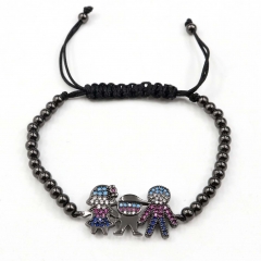 Stainless steel beads adjustable copper inlaid zircon  bracelet wholesale