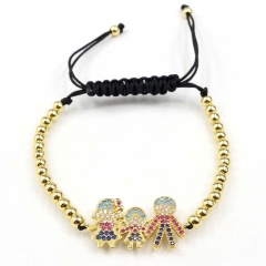 Stainless steel beads adjustable copper inlaid zircon  bracelet wholesale