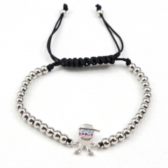Stainless steel beads adjustable copper inlaid zircon  bracelet wholesale