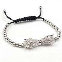 Stainless steel beads adjustable copper inlaid zircon  bracelet wholesale