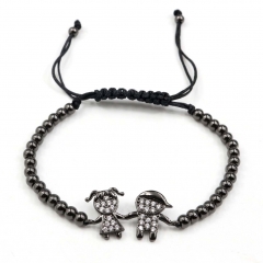 Stainless steel beads adjustable copper inlaid zircon  bracelet wholesale