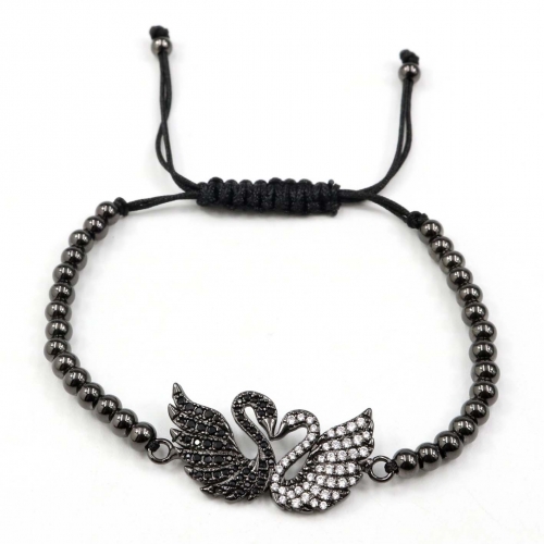 Stainless steel beads adjustable copper inlaid zircon  bracelet wholesale