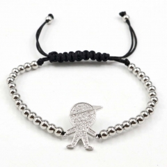 Stainless steel beads adjustable copper inlaid zircon  bracelet wholesale