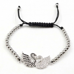 Stainless steel beads adjustable copper inlaid zircon  bracelet wholesale