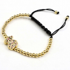 Stainless steel beads adjustable copper inlaid zircon  bracelet wholesale