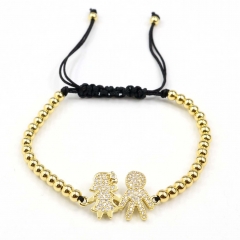 Stainless steel beads adjustable copper inlaid zircon  bracelet wholesale