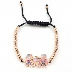 Stainless steel beads adjustable copper inlaid zircon  bracelet wholesale