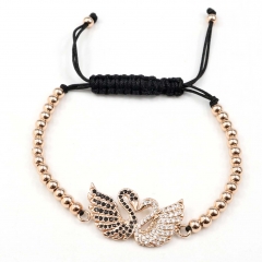 Stainless steel beads adjustable copper inlaid zircon  bracelet wholesale