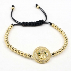 Stainless steel beads adjustable copper inlaid zircon  bracelet wholesale