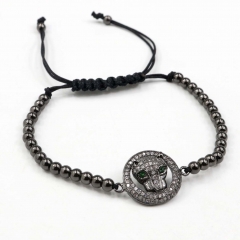 Stainless steel beads adjustable copper inlaid zircon  bracelet wholesale