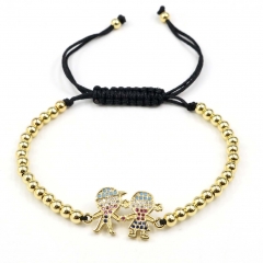 Stainless steel beads adjustable copper inlaid zircon  bracelet wholesale