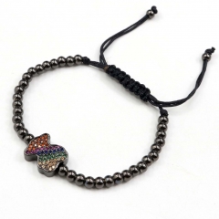 Stainless steel beads adjustable copper inlaid zircon  bracelet wholesale