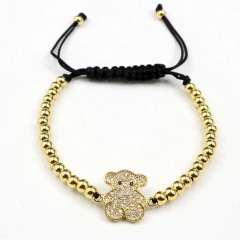 Stainless steel beads adjustable copper inlaid zircon  bracelet wholesale