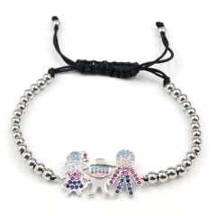 Stainless steel beads adjustable copper inlaid zircon  bracelet wholesale