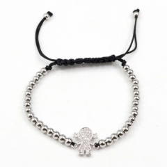 Stainless steel beads adjustable copper inlaid zircon  bracelet wholesale