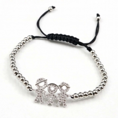 Stainless steel beads adjustable copper inlaid zircon  bracelet wholesale