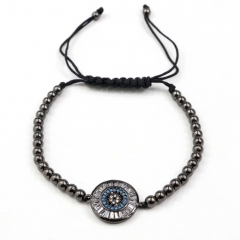 Stainless steel beads adjustable copper inlaid zircon  bracelet wholesale