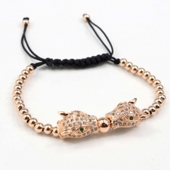 Stainless steel beads adjustable copper inlaid zircon  bracelet wholesale