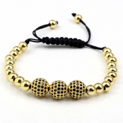 Stainless steel beads adjustable copper inlaid zircon  bracelet wholesale