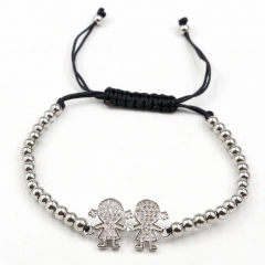 Stainless steel beads adjustable copper inlaid zircon  bracelet wholesale