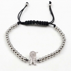 Stainless steel beads adjustable copper inlaid zircon  bracelet wholesale