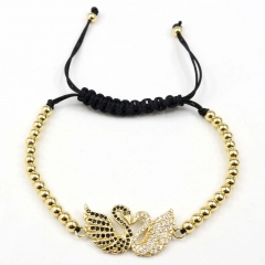 Stainless steel beads adjustable copper inlaid zircon  bracelet wholesale