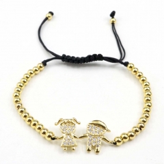 Stainless steel beads adjustable copper inlaid zircon  bracelet wholesale