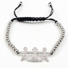 Stainless steel beads adjustable copper inlaid zircon  bracelet wholesale