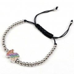 Stainless steel beads adjustable copper inlaid zircon  bracelet wholesale