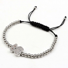 Stainless steel beads adjustable copper inlaid zircon  bracelet wholesale