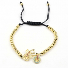 Stainless steel beads adjustable copper inlaid zircon  bracelet wholesale