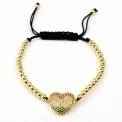 Stainless steel beads adjustable copper inlaid zircon  bracelet wholesale